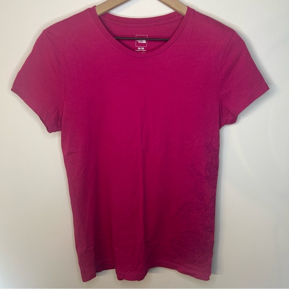 The North Face Pink Short Sleeve T-Shirt w/ Floral Side Design, Size Medium